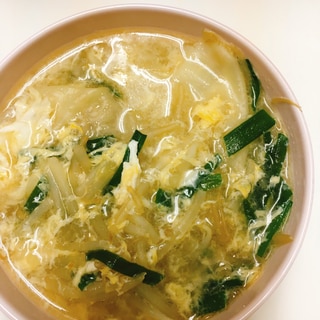 ニラともやしの中華風卵スープ